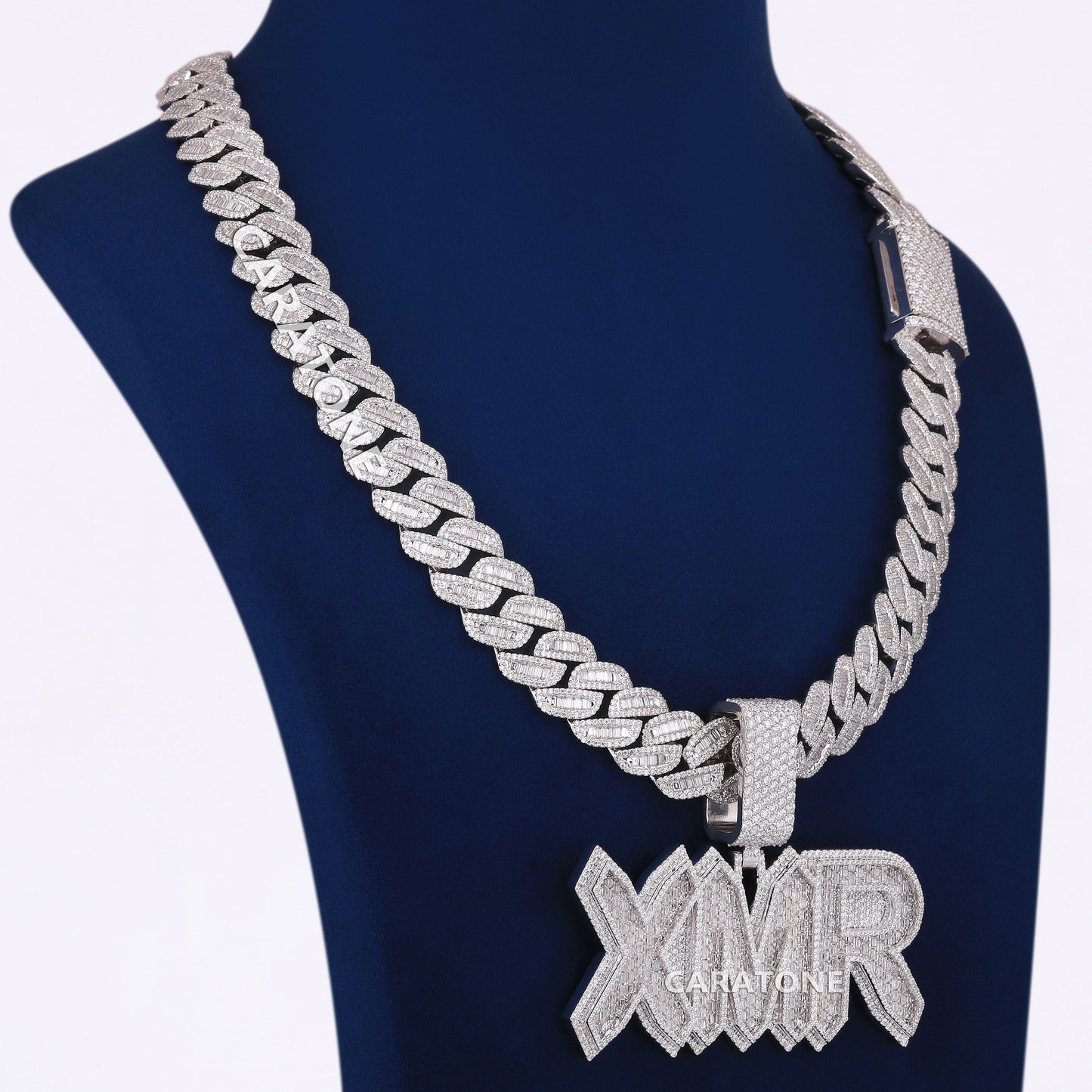 Full Iced Letter Pendant With Chain In 925 Sterling Silver With Lab Diamond