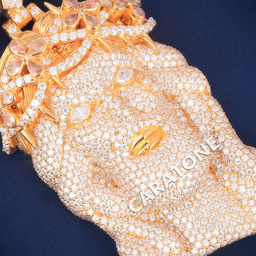 Custom 3D Diamond Goddess Face Pendant with Triple Cross Bail