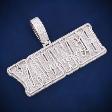 Big statement name pendant customized in 925 silver lab diamond