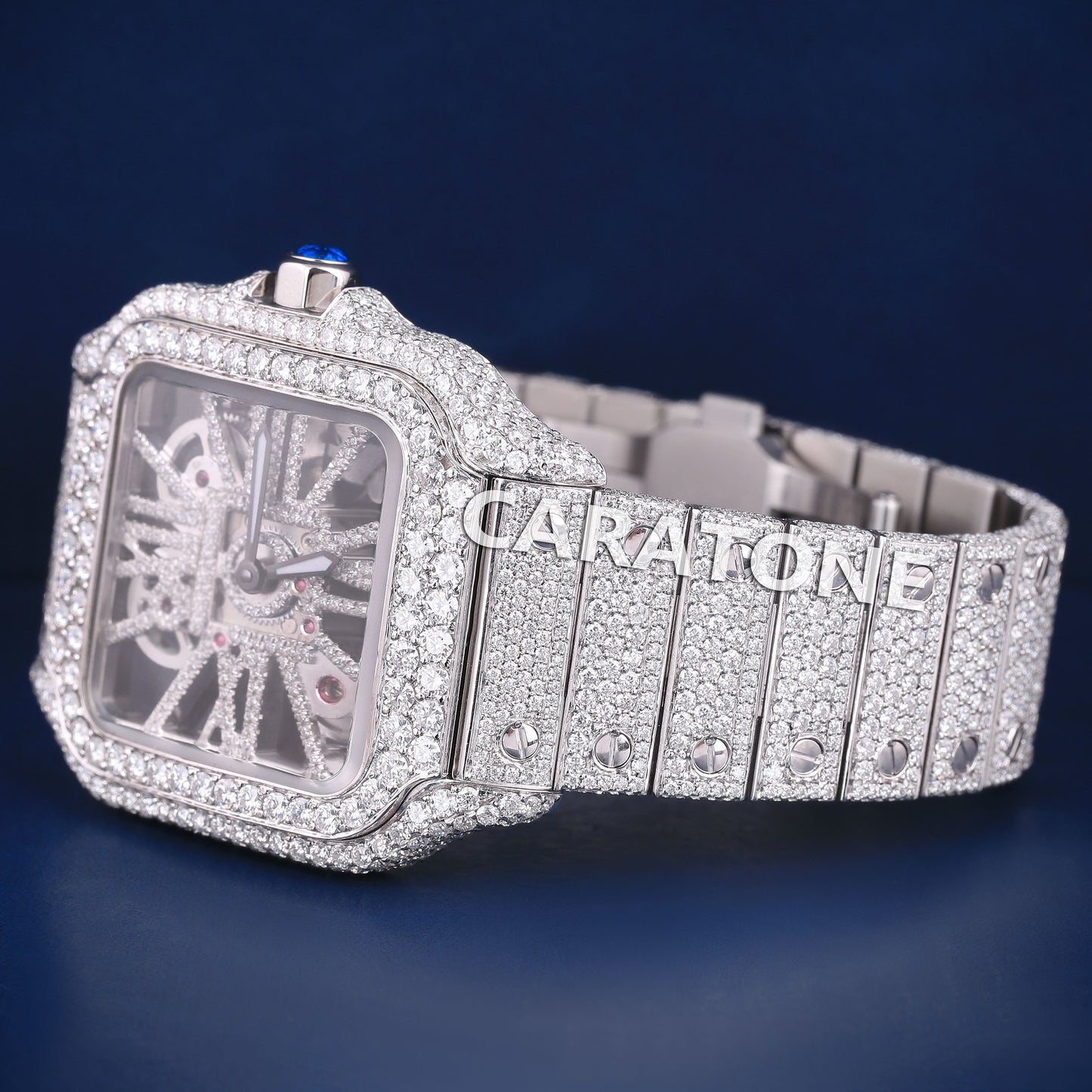 Full iced out hip hop branded watch with white tone and it is of diamond tester passed