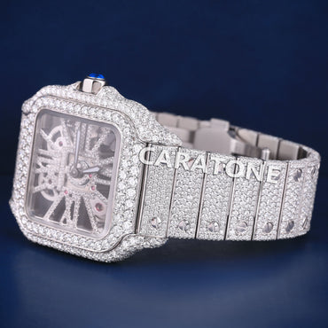 Full iced out hip hop branded watch with white tone and it is of diamond tester passed