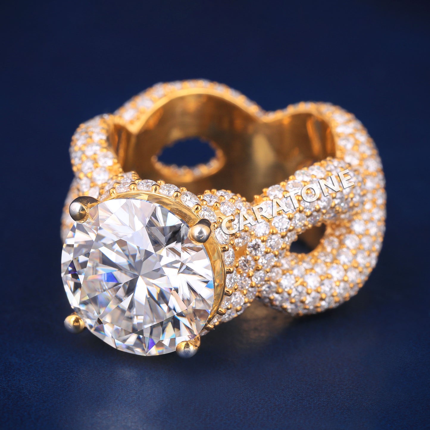 Full Iced Out Best Custom Engagement Rings in Mens Yellow Gold Diamond Ring for Luxury Big Diamond Rings for Men
