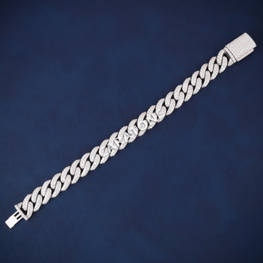 Men’s White Gold Miami Iced Out Bracelet 8 Inch 13 mm Diamond Link Style for Trendy Hip Hop Look