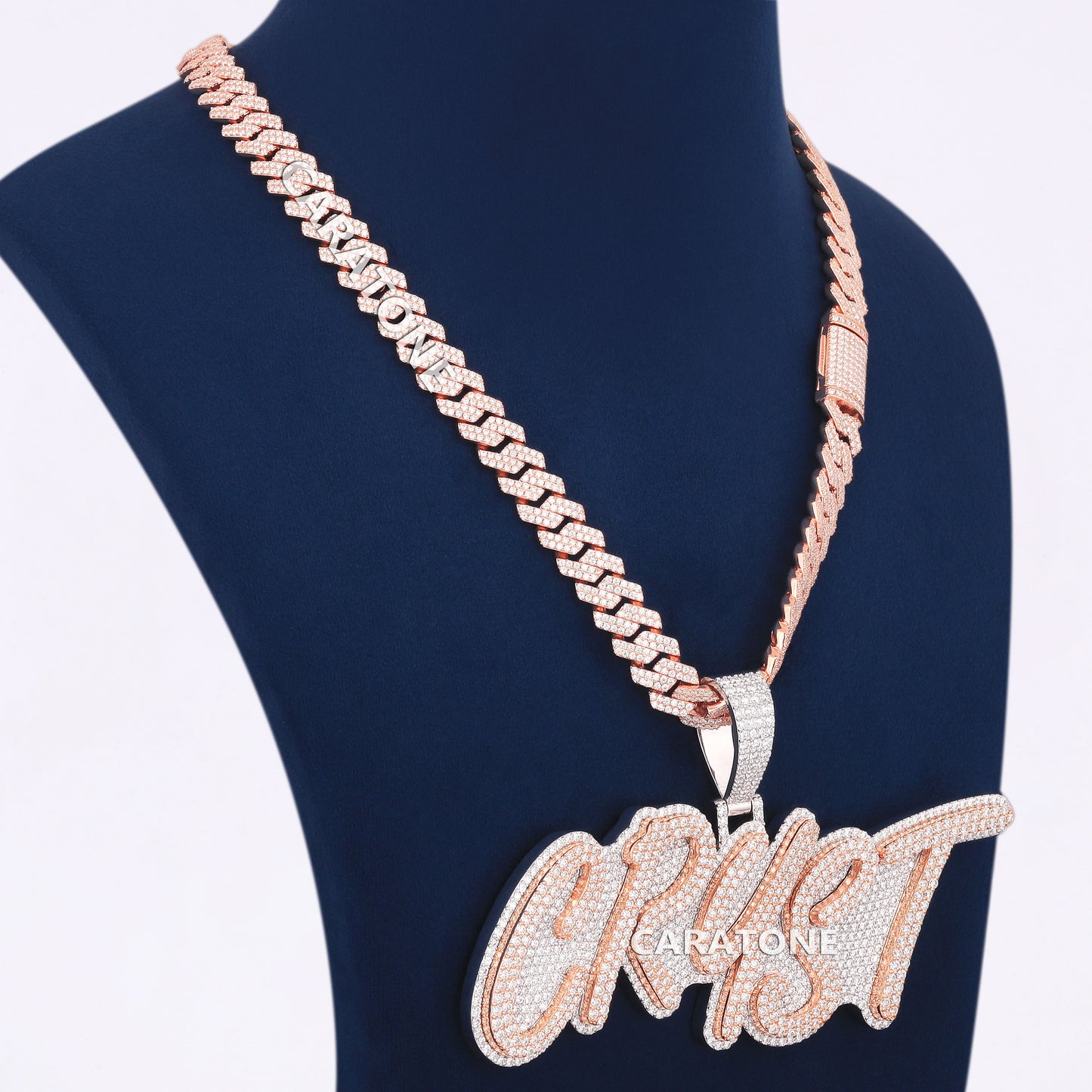 Two Tone Custom Letter Pendant With Chain In 925 Sterling Silver With Lab Diamond