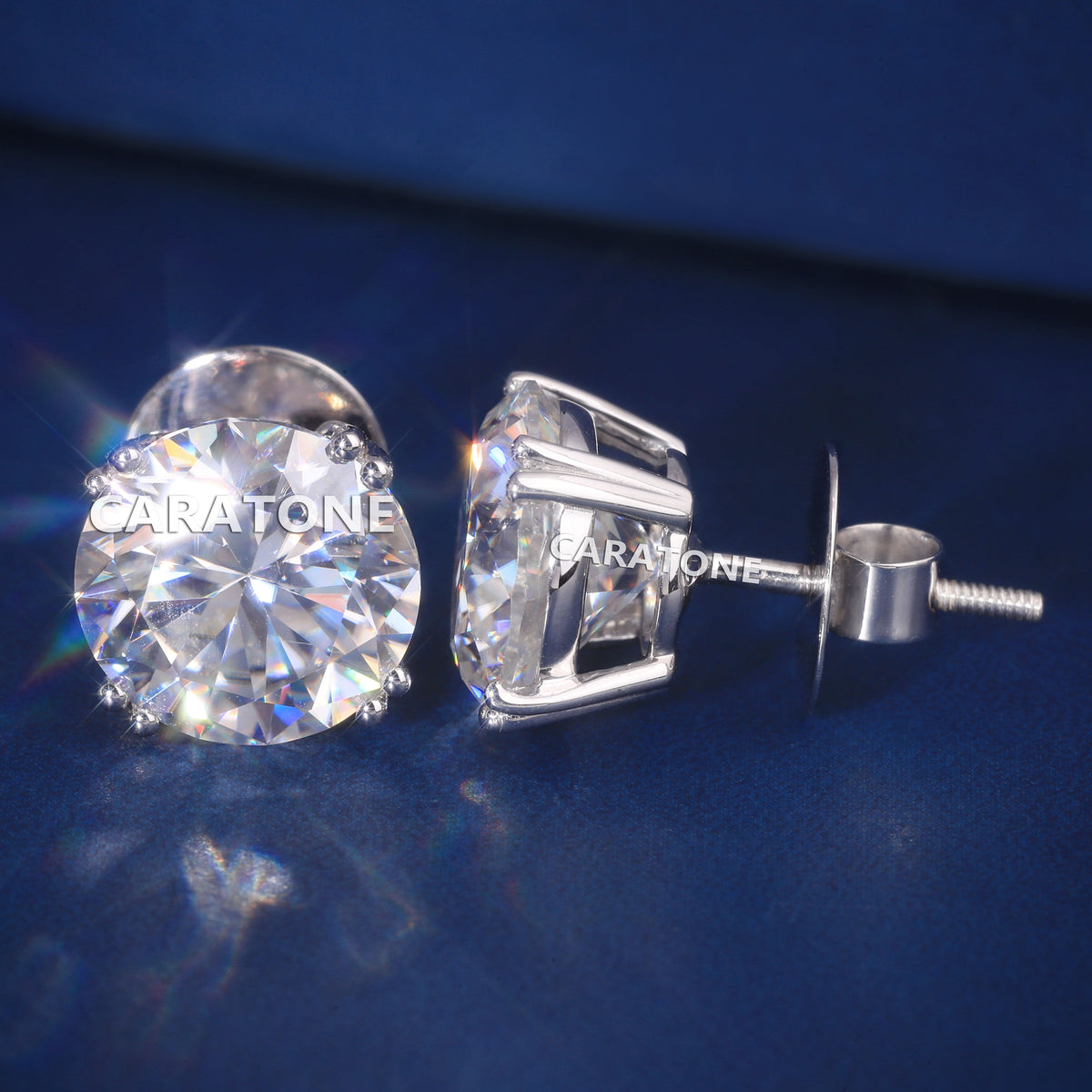 Premium Round Cut Lab Grown Diamond Stud Earrings with Screw Back Closure