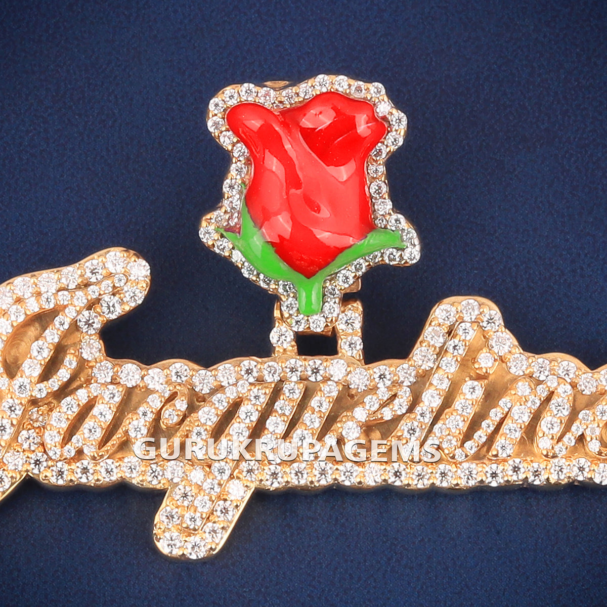 3D Jacqueline Diamond Name Pendant with Red Rose Bail