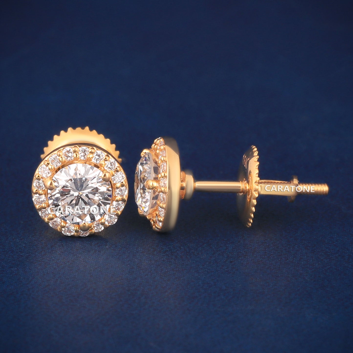 14KT Gold Lab-grown Diamond VVS Clarity Round Halo Stud Earrings
