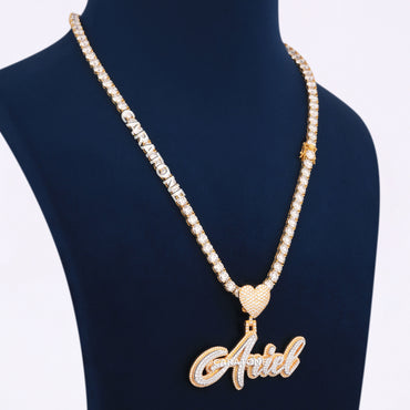 Custom Letter Pendant With 5 MM Tennis Chain In 14 KT Gold With Lab Diamond