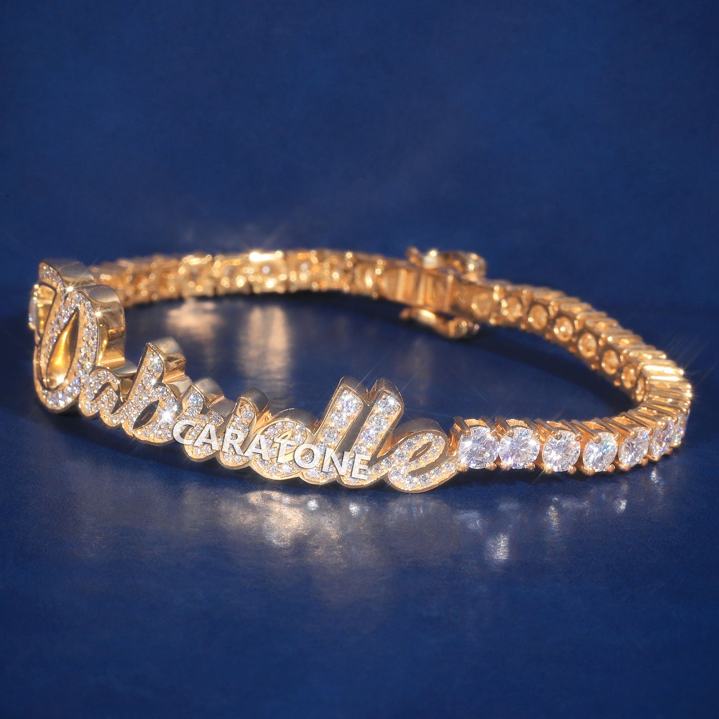 Fully Customized Iced Out Expensive Gold Bracelets with Personalized Nameplate Latest Yellow Gold Tennis Bracelets