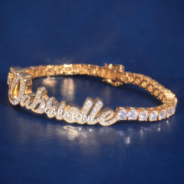 Fully Customized Iced Out Expensive Gold Bracelets with Personalized Nameplate Latest Yellow Gold Tennis Bracelets