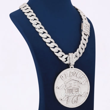 Round Face Custom Pendant With Chian In 925 Sterling Silver With Lab Diamond