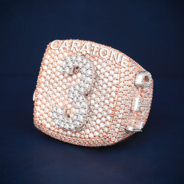 Fully Iced Out Chunky Square Diamond Ring in Rose & White Gold Drip