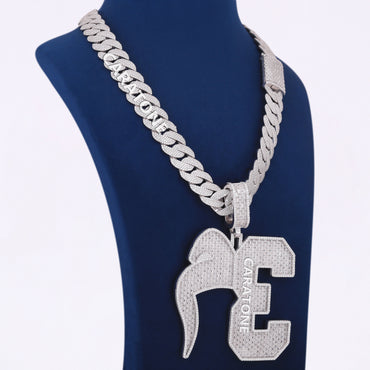 925 Silver Iced Out Custom Baguette Letter Pendant with Cuban Link Chain in Fully Icy Rapper Chain Pendants Necklace