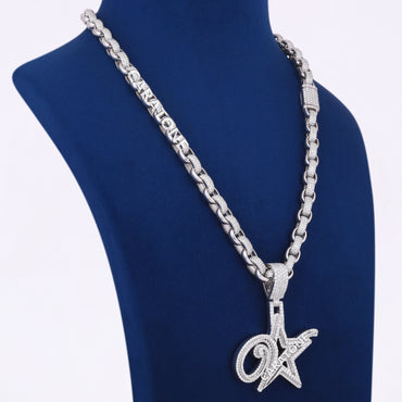 Hip Hop Diamond Chain Pendant Iced Out Star Diamond Pendant with Hermes Link Chain Fully Silver Customized Diamond Star Necklace