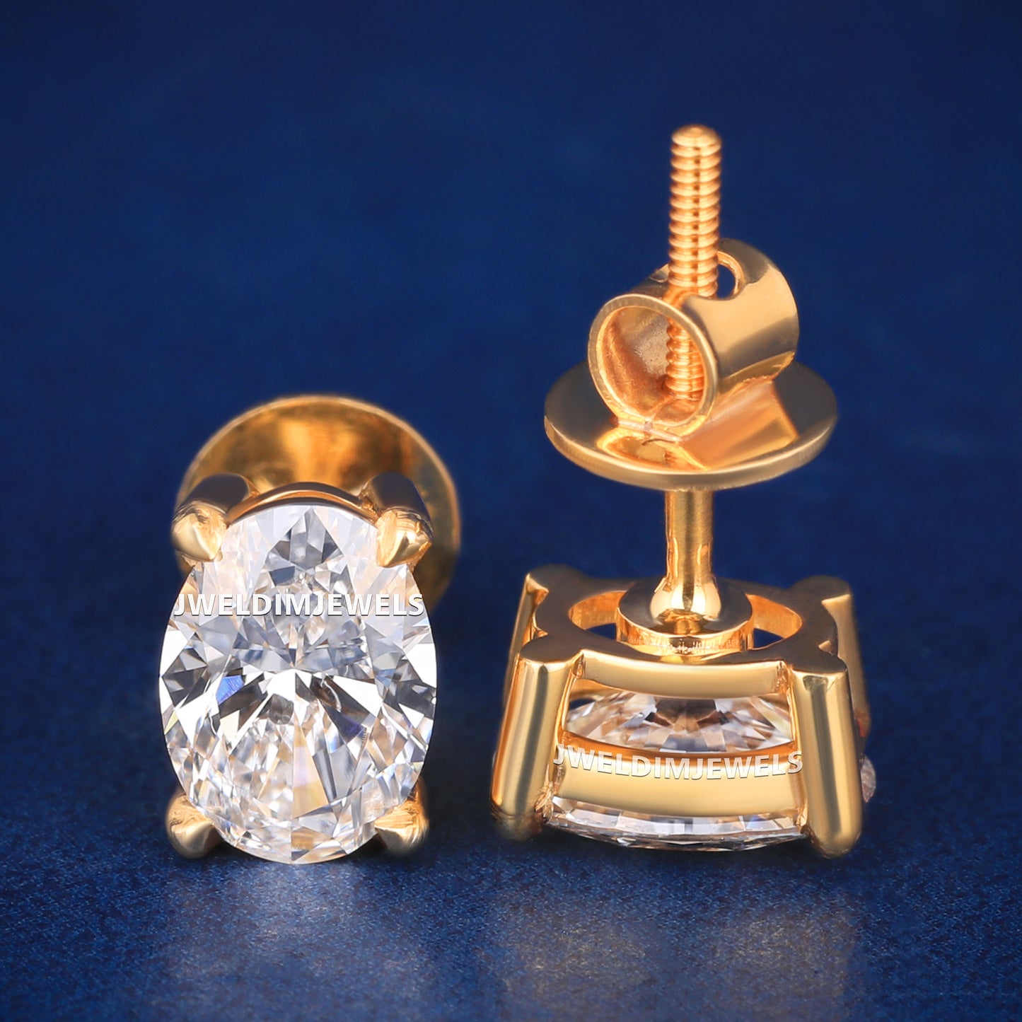 Oval Cut Lab Grown Diamond Stud Earring in Yellow Gold Iced Out Expensive Rapper Earrings
