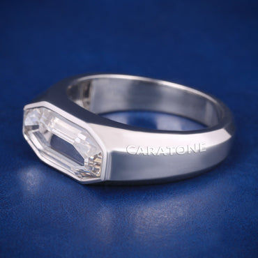 Unique Octagon Cut Diamond Engagement Rings For Womens and Mens In Silver