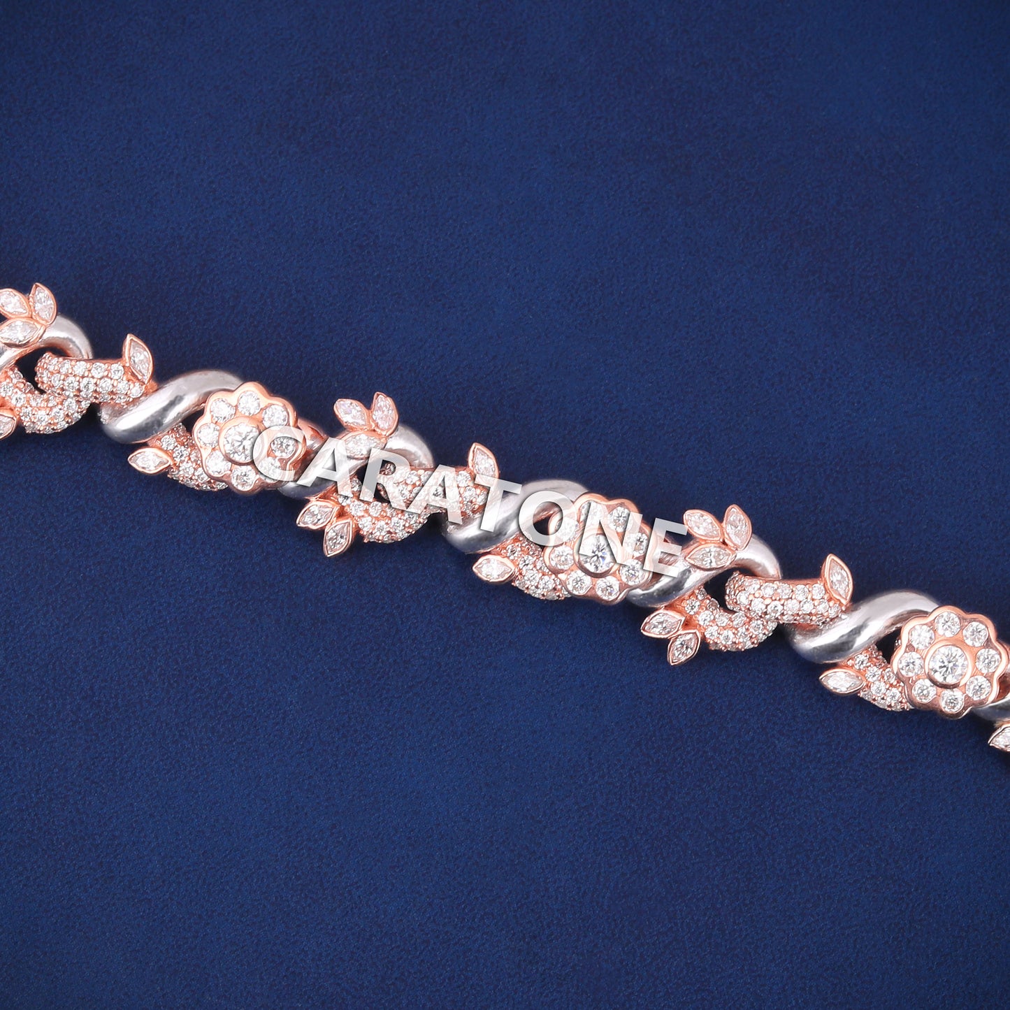 7.8 Inch Custom Fully Rose Gold Plated Iced Out Sterling Silver Flower Infinity Link Bracelets with Lab Diamond Unique Designer Bracelets for Mens