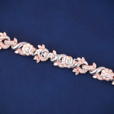 7.8 Inch Custom Fully Rose Gold Plated Iced Out Sterling Silver Flower Infinity Link Bracelets with Lab Diamond Unique Designer Bracelets for Mens