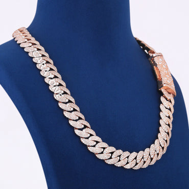 24 inch 16 mm Custom Two Tone Rose Gold & White Gold Iced Out Miami Cuban Link Chain with lab grown  Diamonds