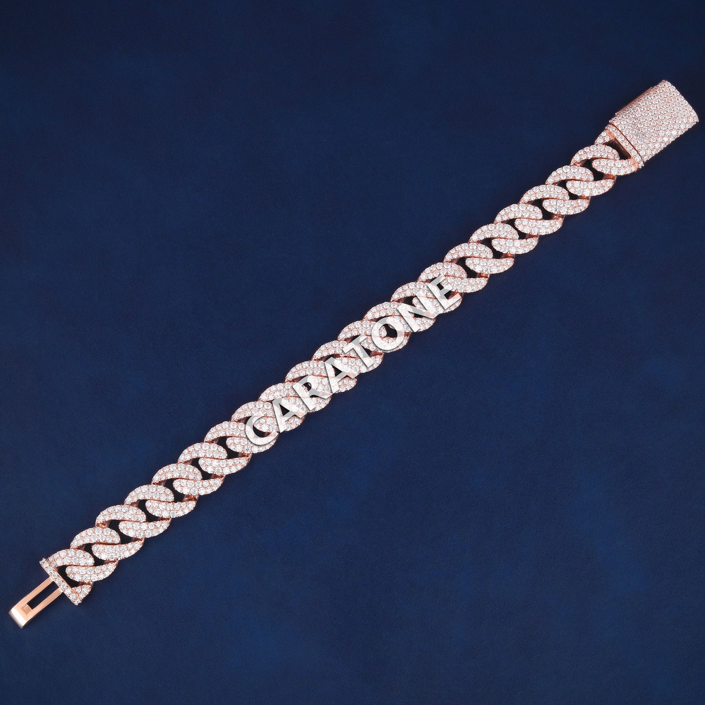 Custom Miami Cuban Link Bracelet Real 14kt Rose Gold Lab Diamond Iced Out Mens Bracelets