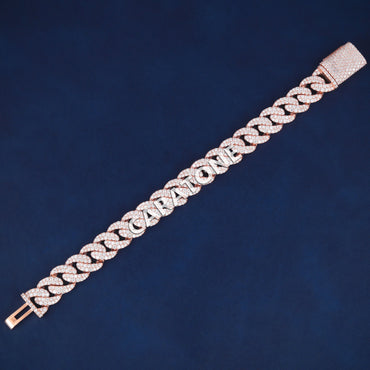 Custom Miami Cuban Link Bracelet Real 14kt Rose Gold Lab Diamond Iced Out Mens Bracelets