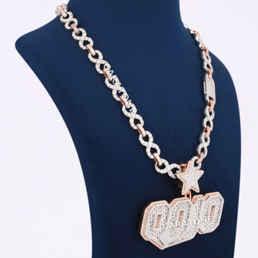 Full Iced Infinity Link Style Chain With Custom Letter Pendant In 925 Sterling Silver