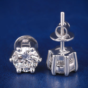 Six-Prong Round Diamond Stud Earrings in White Gold Finish