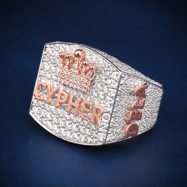 Custom made hiphop diamond letter two tone ring with logo