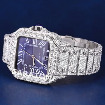 Hip hop full iced out without dial branded watch with blue dial and diamond tester passed