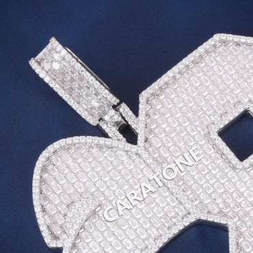 Customized Big Sterling Silver Pendants Necklace with 3 initial Letter with Wing Round & Baguette Diamond Silver Rappers Pendant Necklaces