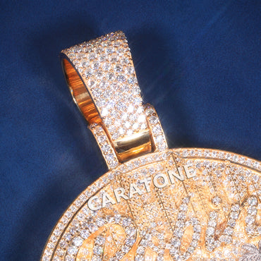 Oversized Round Diamond Statement Pendant with Palm Trees and Architectural Design