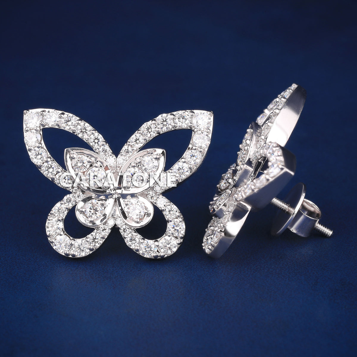 Custom  Butterfly Earrings with Round Brilliant Cut Diamonds