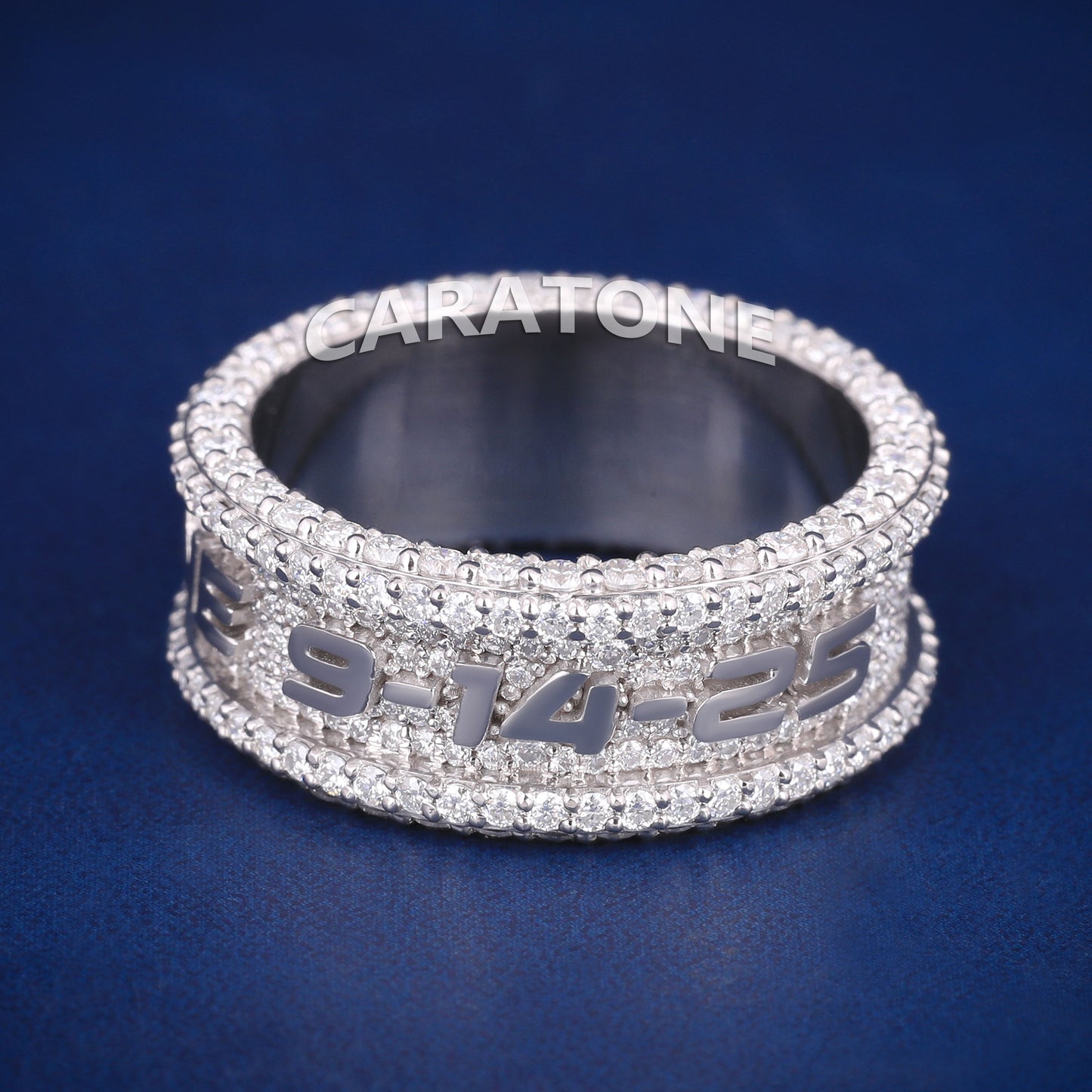 Custom Made HipHop Wedding Band Set with Silver 3ct Diamonds and Customized Name Letter Design