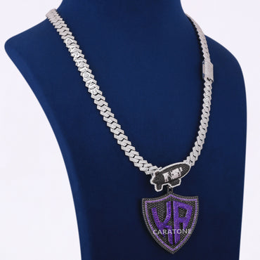 Unique Purple With Black Round Cut Lab Diamond Pendant With Chain