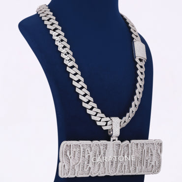 Round And Bagutte Lab Diamond Pendant With Chain In 925 Sterling Silver