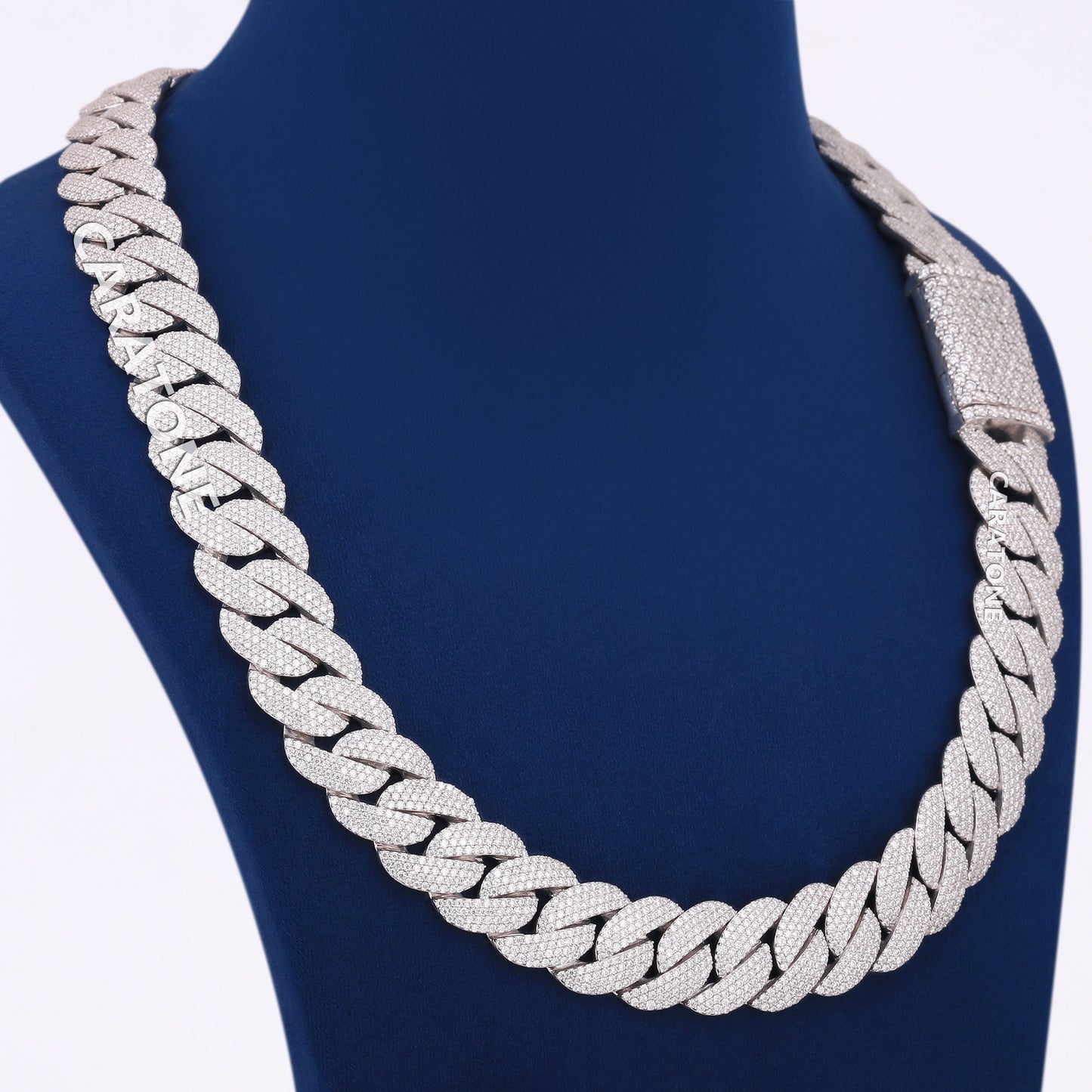 Silver Iced Out Cuban Link Chain 24 inch 18mm Fully White Diamond Miami Customized Chains Rappers Necklaces