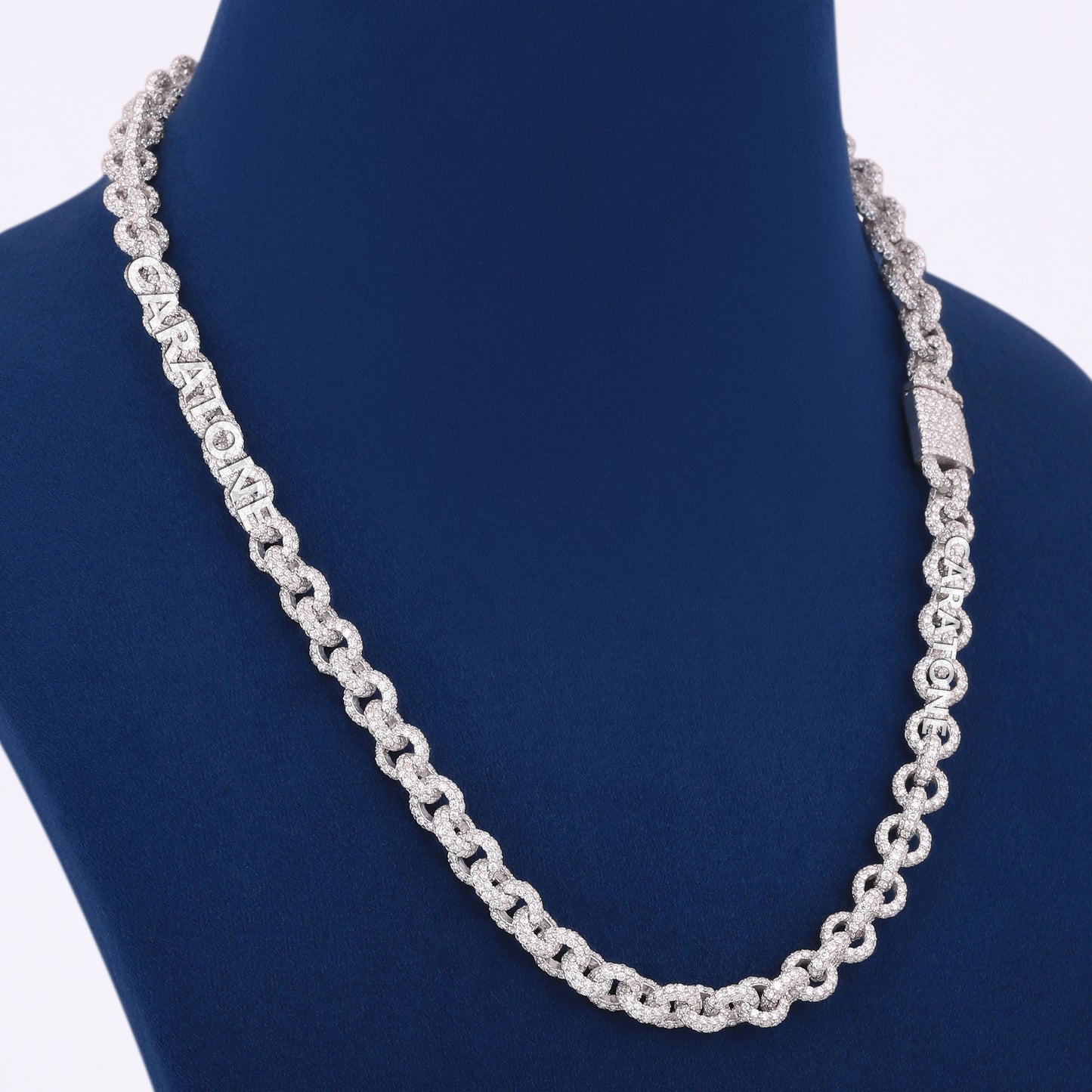 18 inch 8mm Iced Out Thick Rolo Link Chain Lab Diamond 925 Sterling Silver Hip Hop Rapper Custom Chains