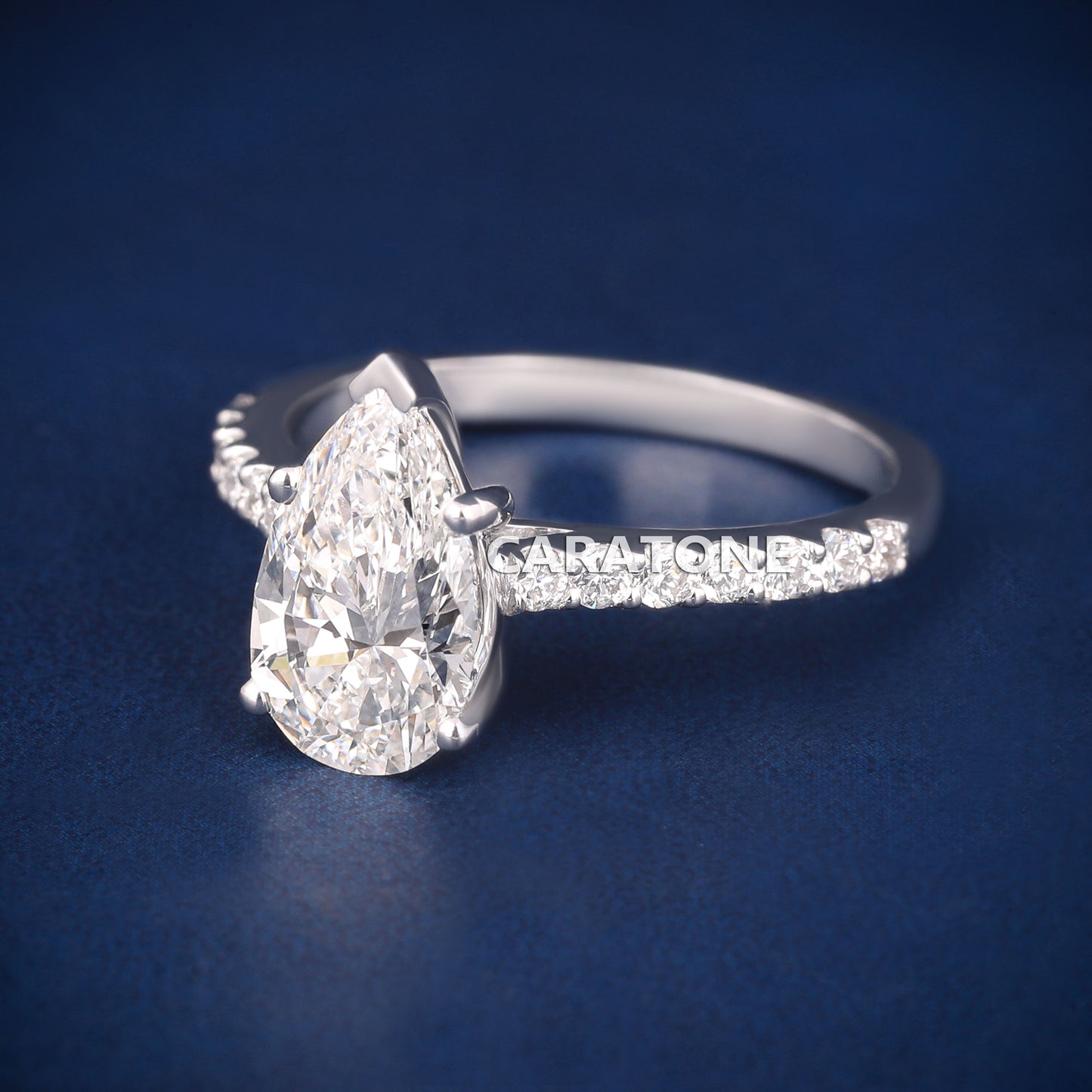 Fully Iced Pear Cut Diamond Ring for Women with Premium White Gold Band