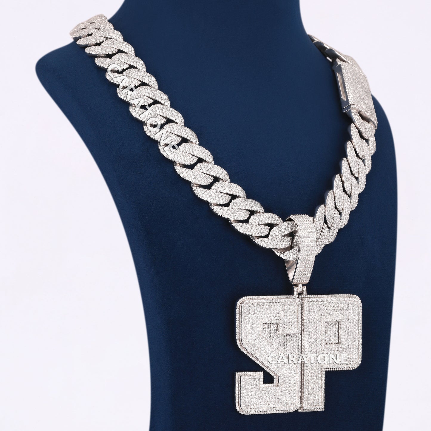 Custom Big Letter Pendant With Chain In 925 Sterling Silver With Lab Diamond