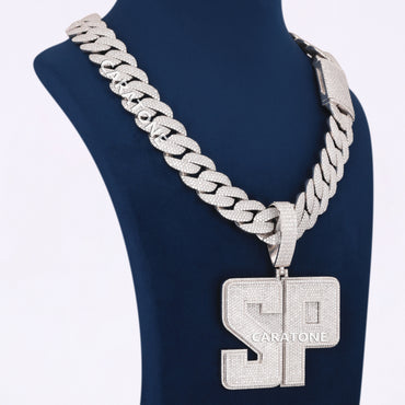 Custom Big Letter Pendant With Chain In 925 Sterling Silver With Lab Diamond
