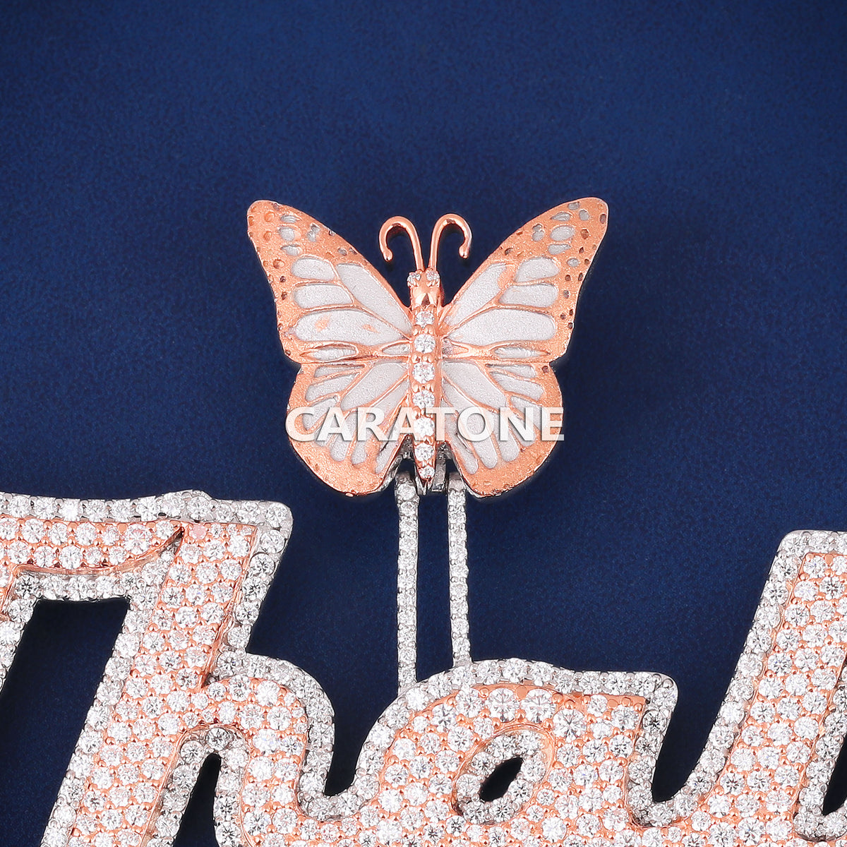 Custom Thali Two-Tone Hip Hop Pendant with Butterfly Design & Lab Grown Diamonds