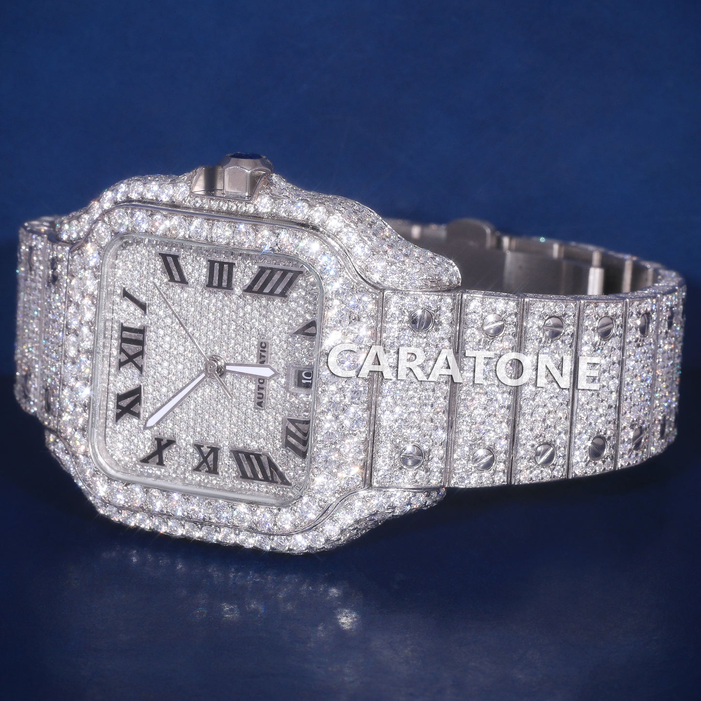 Mens Hip Hop Diamond Watches Roman Dial Fully Iced Out Diamond Silver Custom Watches for Ladies