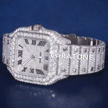 Mens Hip Hop Diamond Watches Roman Dial Fully Iced Out Diamond Silver Custom Watches for Ladies