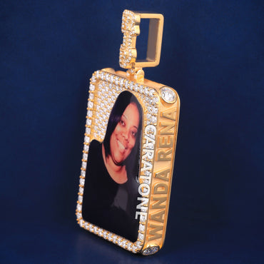 Custom Iced Out Photo Memorial Pendant with Lab Grown Diamonds