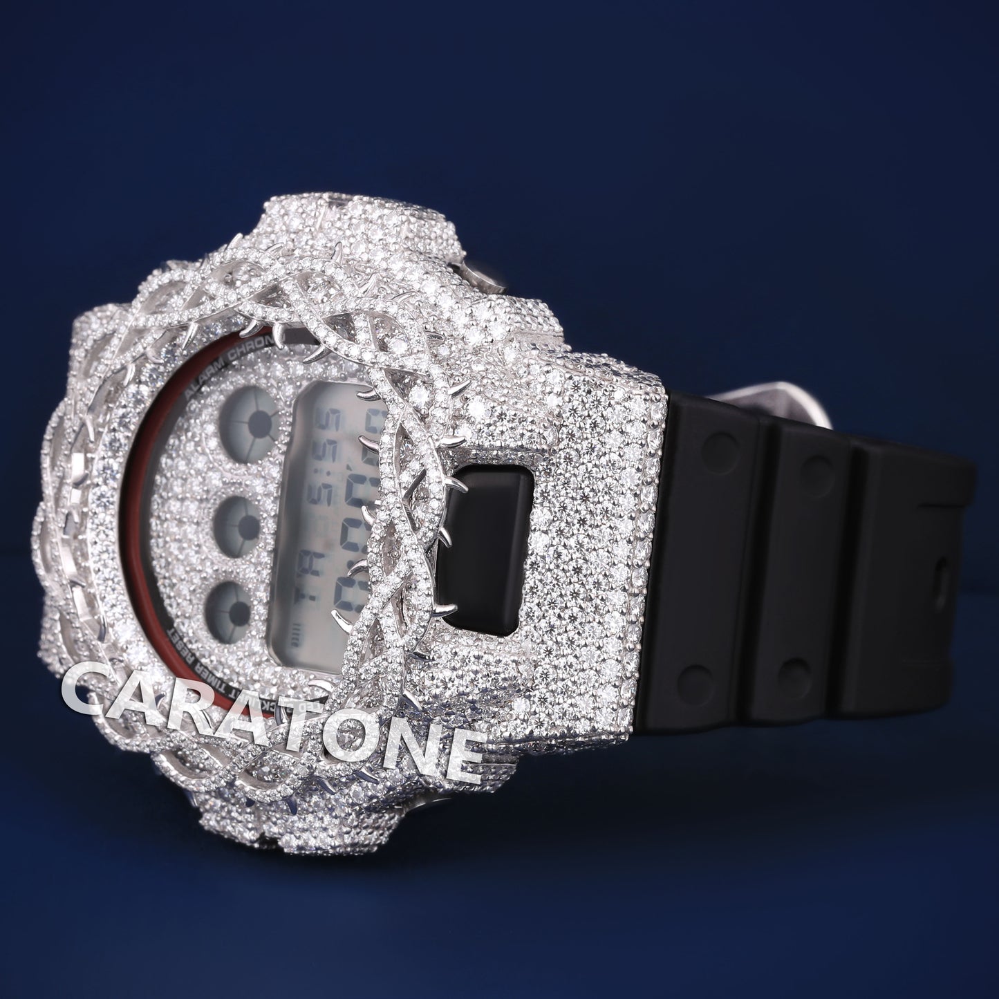Custom Black Dial Diamond Thorn Bezel Silver Fully White Iced Out Watches Real Diamonds Trendy Watches for Unisex