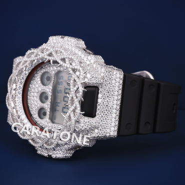 Custom Black Dial Diamond Thorn Bezel Silver Fully White Iced Out Watches Real Diamonds Trendy Watches for Unisex