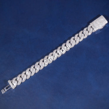 8 inch 16mm Womens Diamond Cuban Link Bracelet in Fully Iced Out Bracelet Silver Round VVS Diamond Celebrity Bracelet
