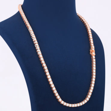 Rose Gold Diamond Tennis Chain 24 Inch 4mm Iced Out Necklace for Men and Women Hip Hop Jewelry