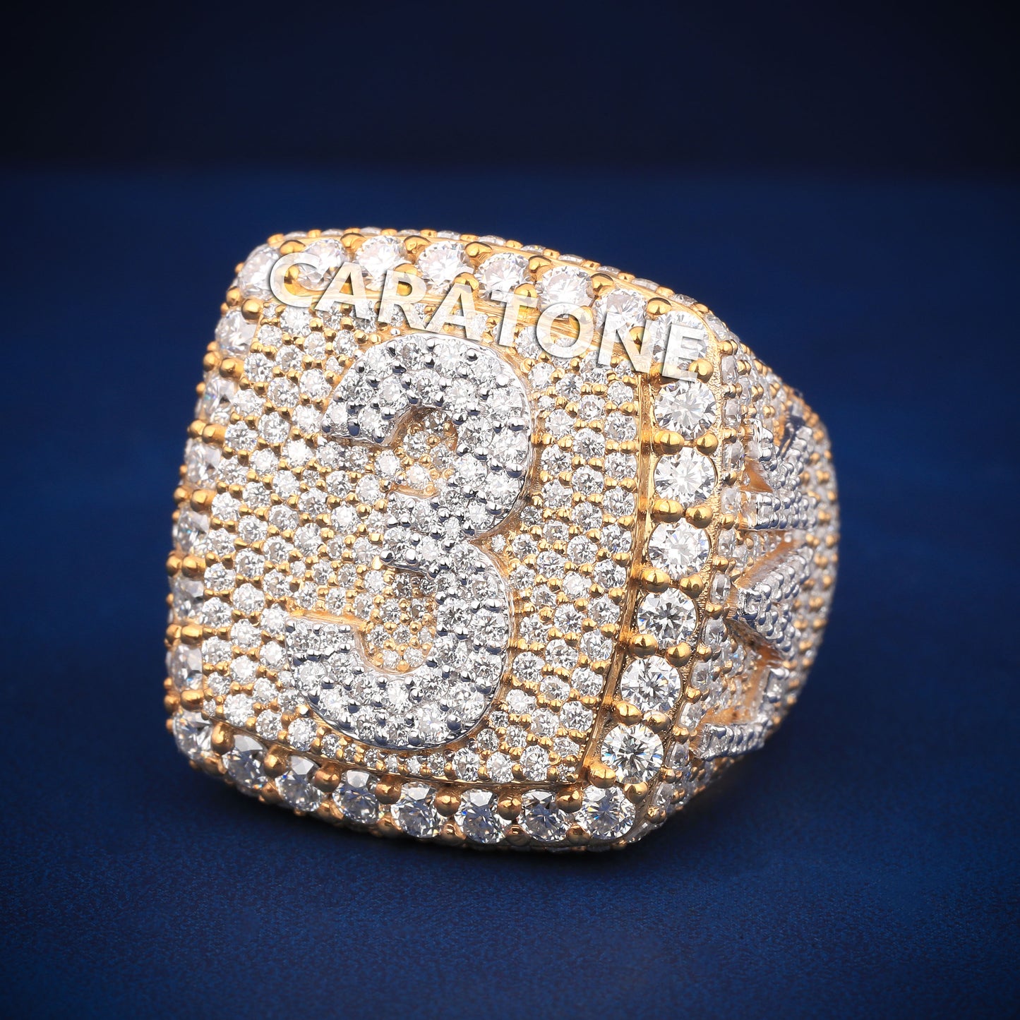 Fully Iced out chunky square diamond ring In rose & white gold drip