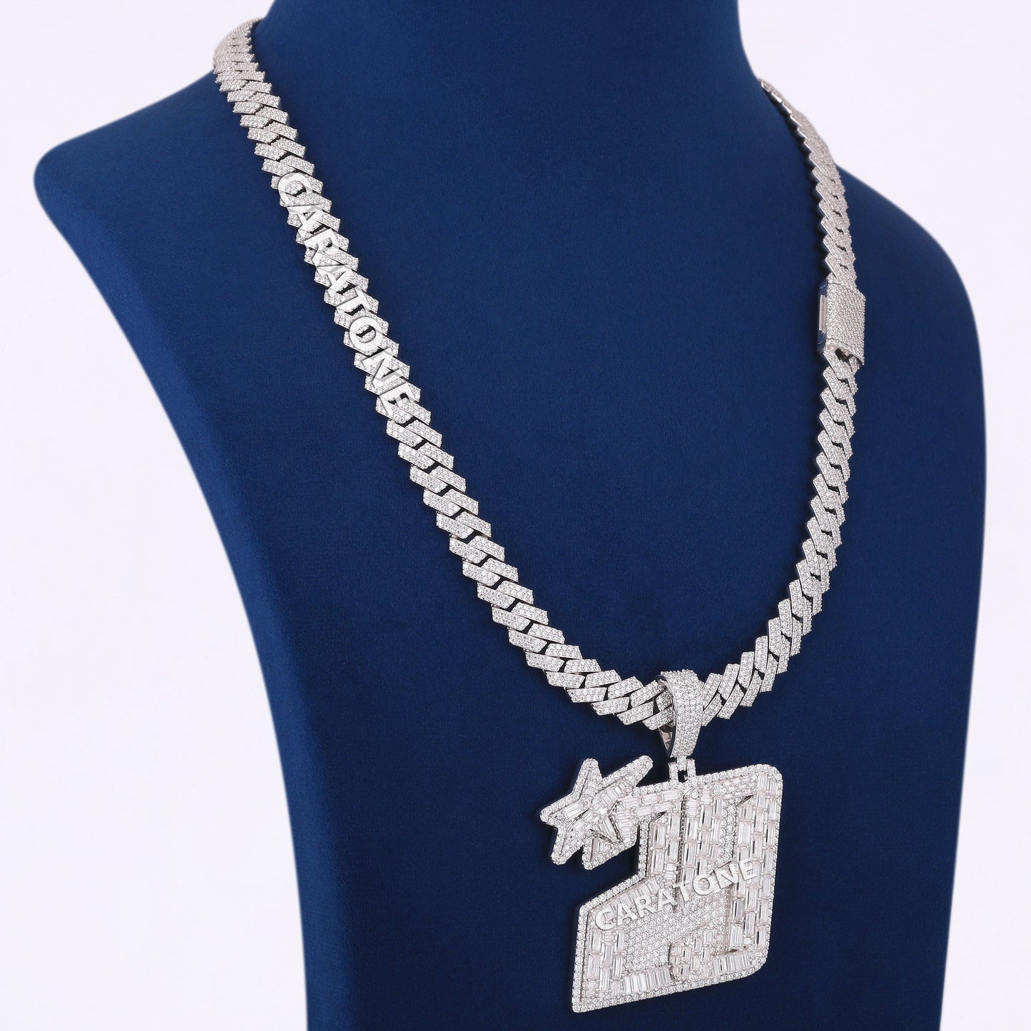 Numaric Design Pendant With Chain In 925 Sterling Silver With Lab Diamond